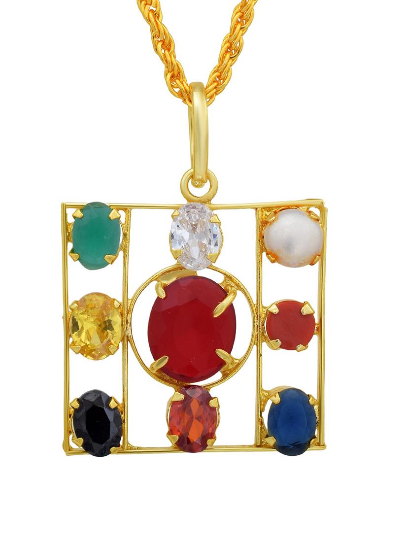 navratana stone chain pendant set - 18536365 - Zoom Image - 0