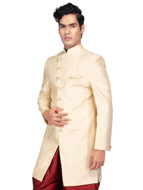 solid silk blend ethnic wear sherwani set - 18537589 - Standard Image - 0