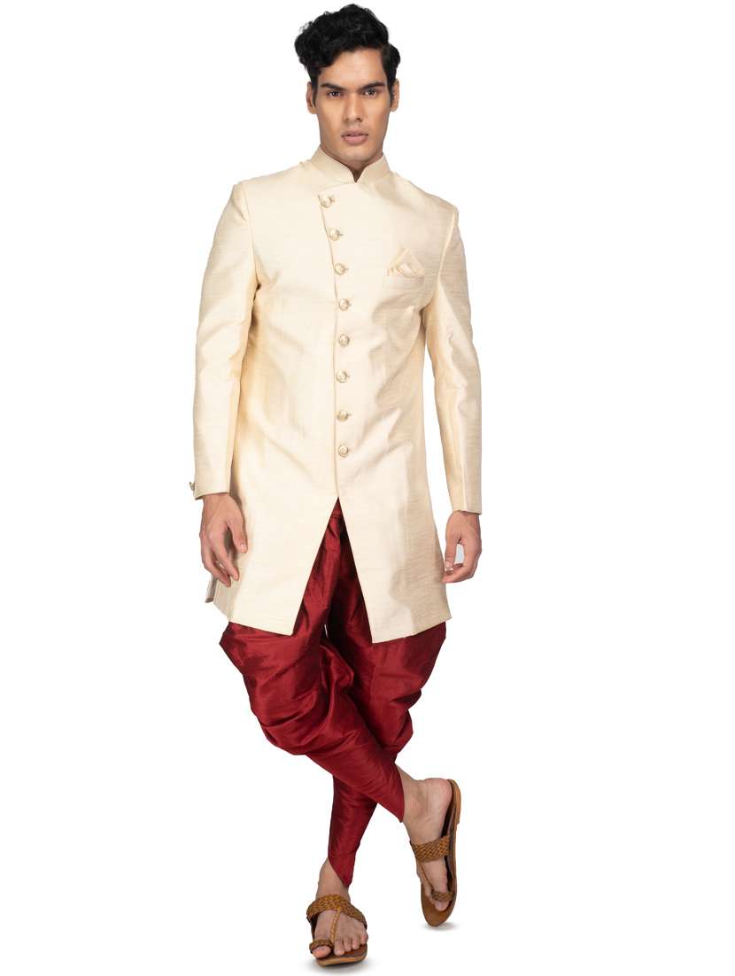 solid silk blend ethnic wear sherwani set - 18537589 - Standard Image - 2