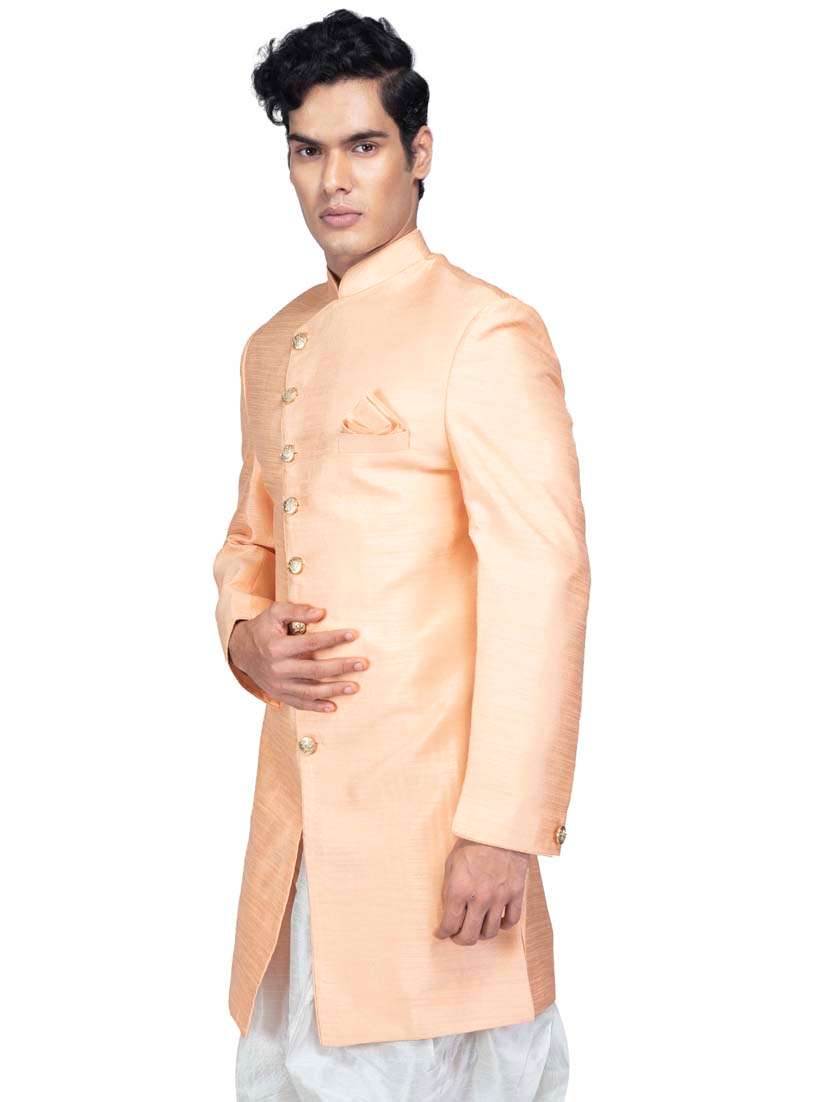 solid silk blend ethnic wear sherwani set