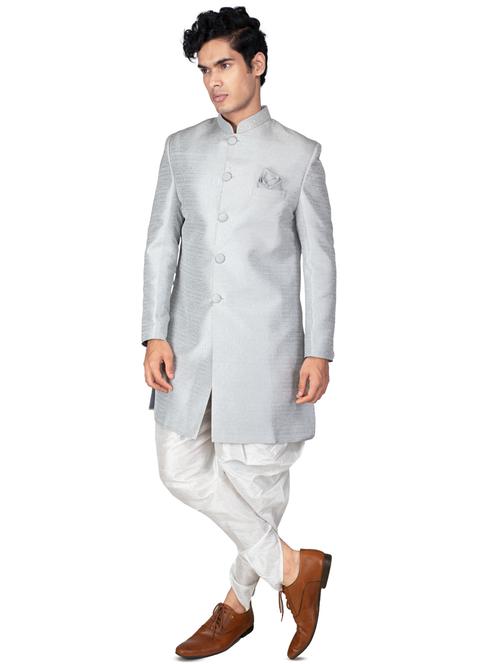 self designed silk blend sherwani ethnic wear set - 18537597 - Standard Image - 0
