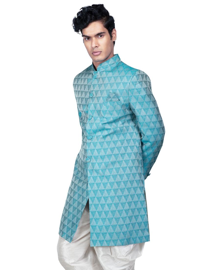 self designed silk blend sherwani ethnic wear set - 18537598 - Standard Image - 2