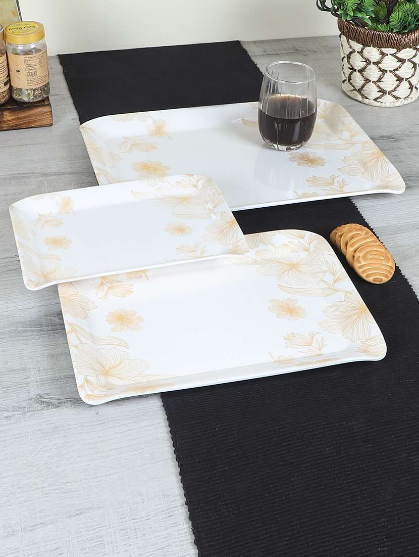 cdi set of 3 white & yellow printed melamine tray set