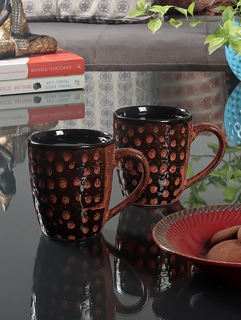 cdi brown & black printed pack of 6 ceramic glossy mugs set - 18538375 -  Zoom Image - 0