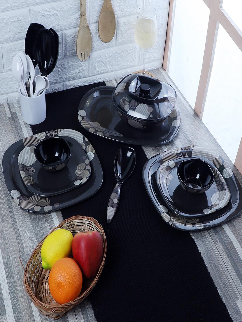 cdi black & white 40 pieces geometric printed melamine glossy dinner set