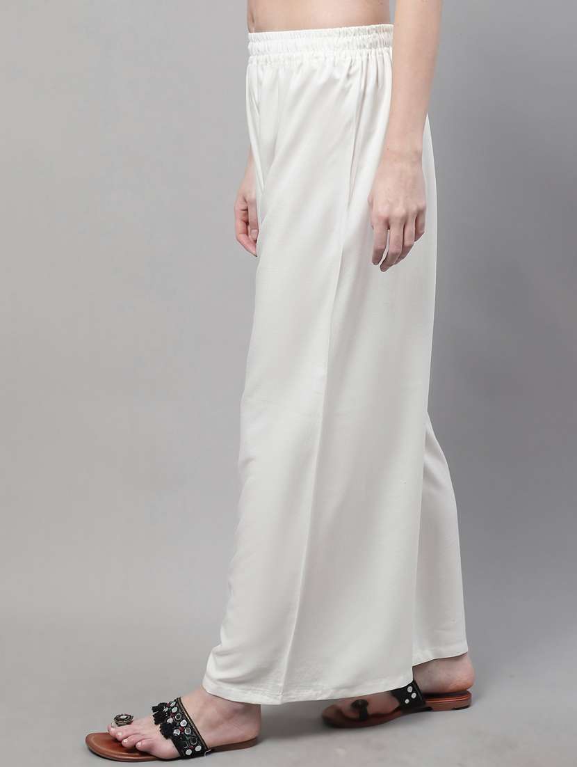 white solid relaxed fit flared palazzo - 18539439 -  Standard Image - 2