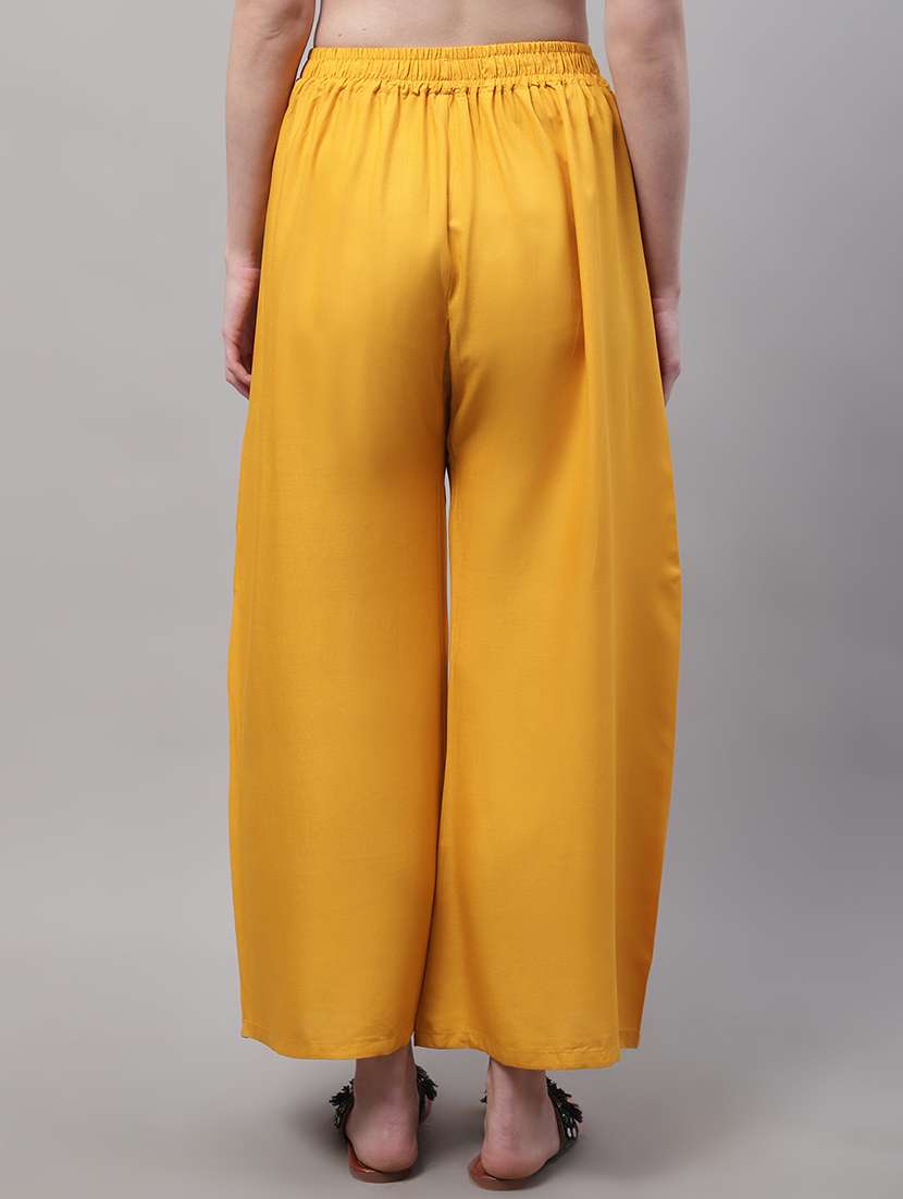 yellow solid relaxed fit flared palazzo - 18539445 -  Standard Image - 2