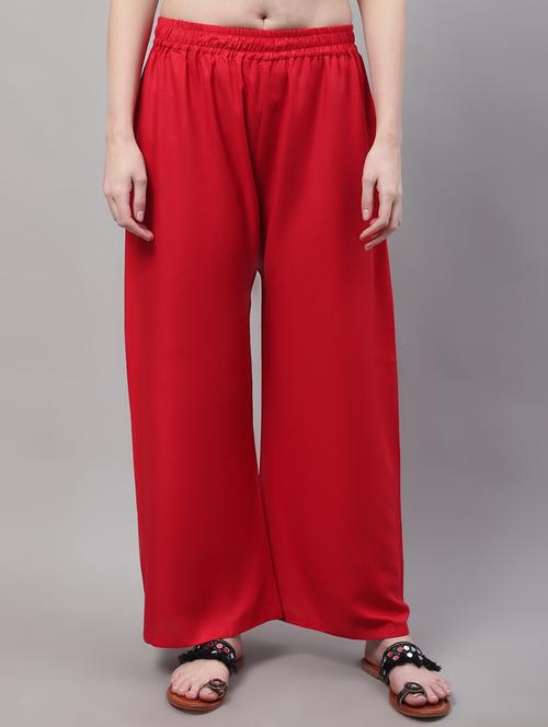 red solid relaxed fit flared palazzo - 18539447 - Standard Image - 0