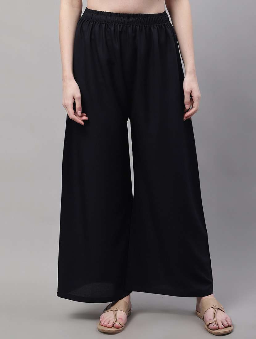 black solid relaxed fit flared palazzo