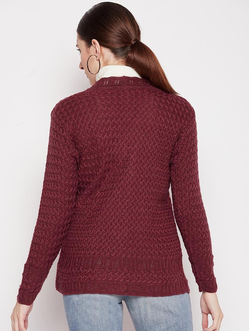 v neck self design woolen cardigan - 18539465 - Standard Image - 2