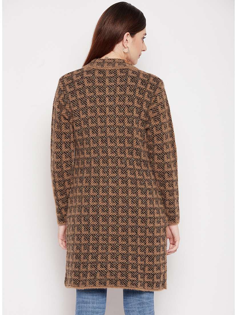 round neck self design long cardigan - 18539468 -  Standard Image - 2