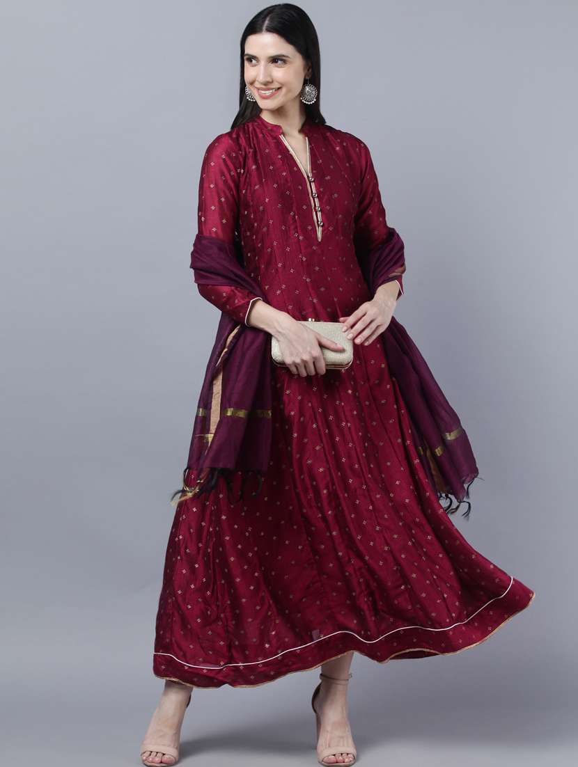 gold print kalidar kurta with dupatta 