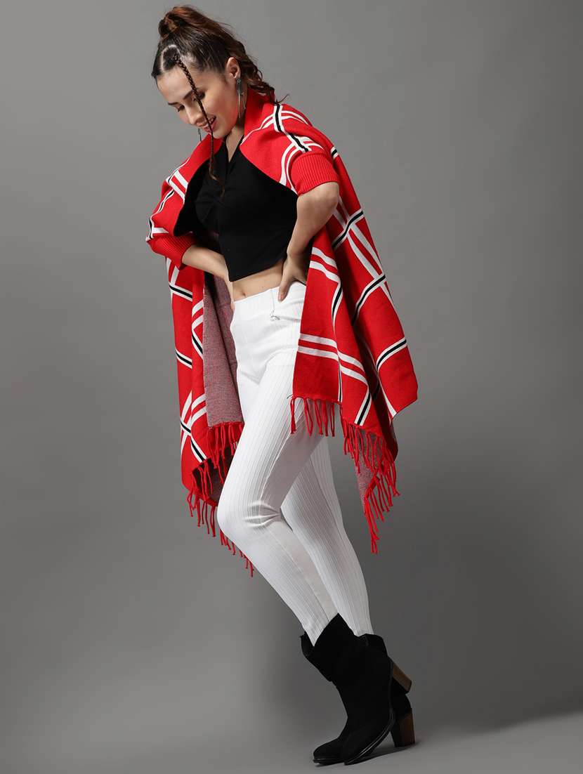 fringed hem checkered poncho - 18545239 -  Standard Image - 2