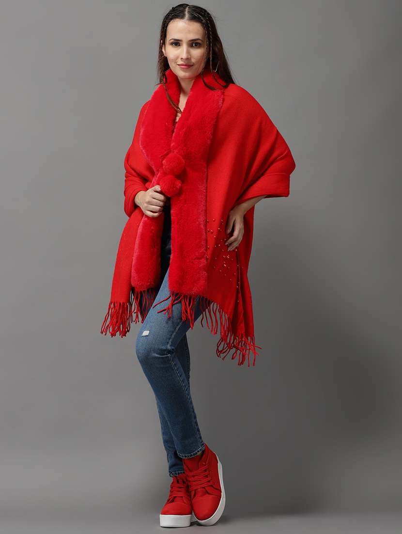 pearl embellished wool poncho - 18545266 -  Standard Image - 2