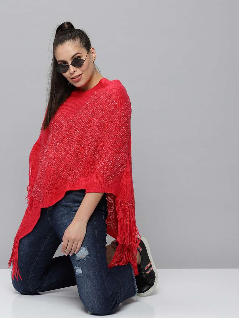 fringed hem wool poncho - 18545270 -  Standard Image - 2