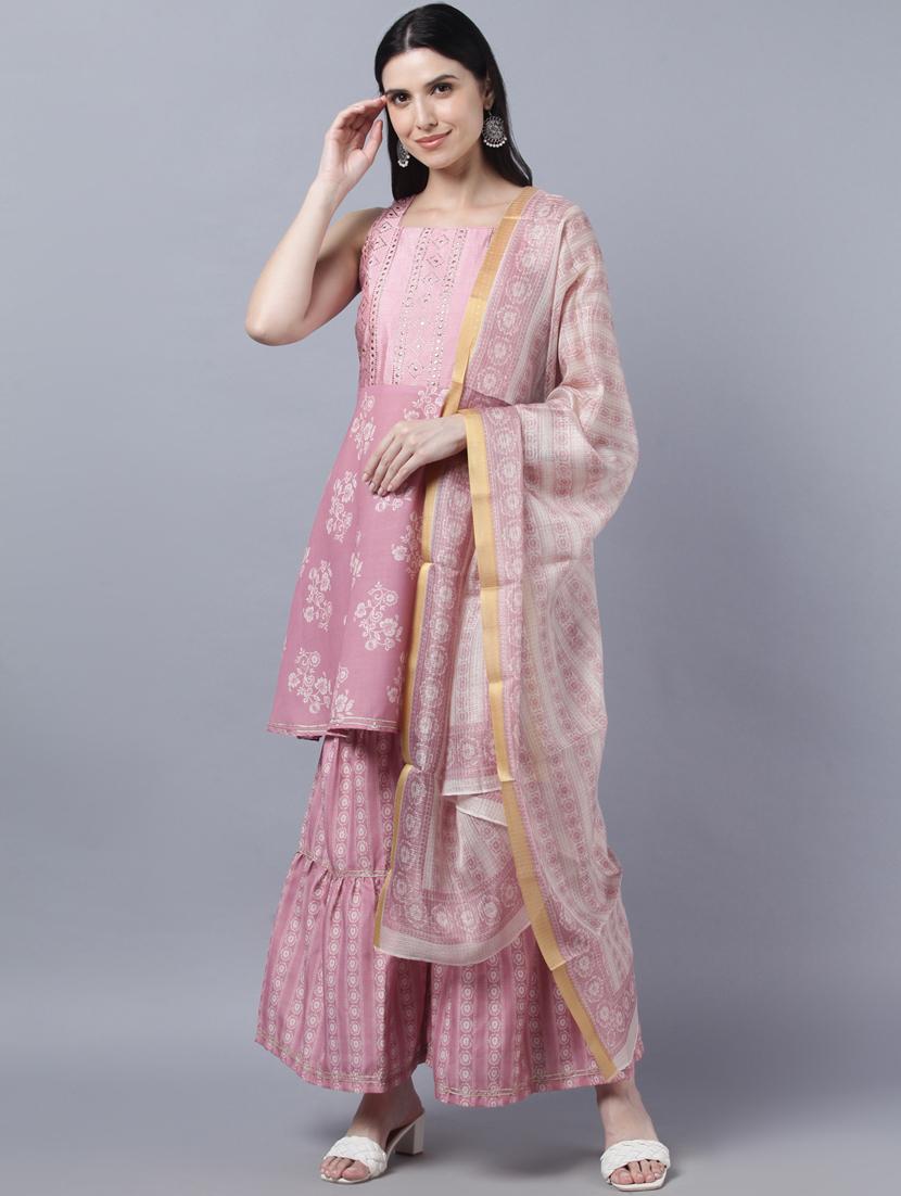 floral kurta sharara set with dupatta - 18545561 - Standard Image - 2