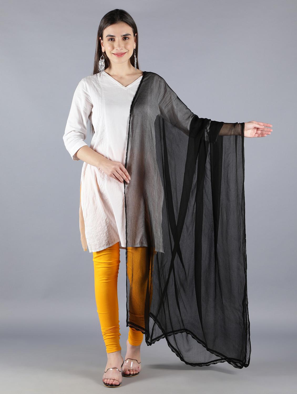 plain dupatta with crochet work - 18546913 - Zoom Image - 0