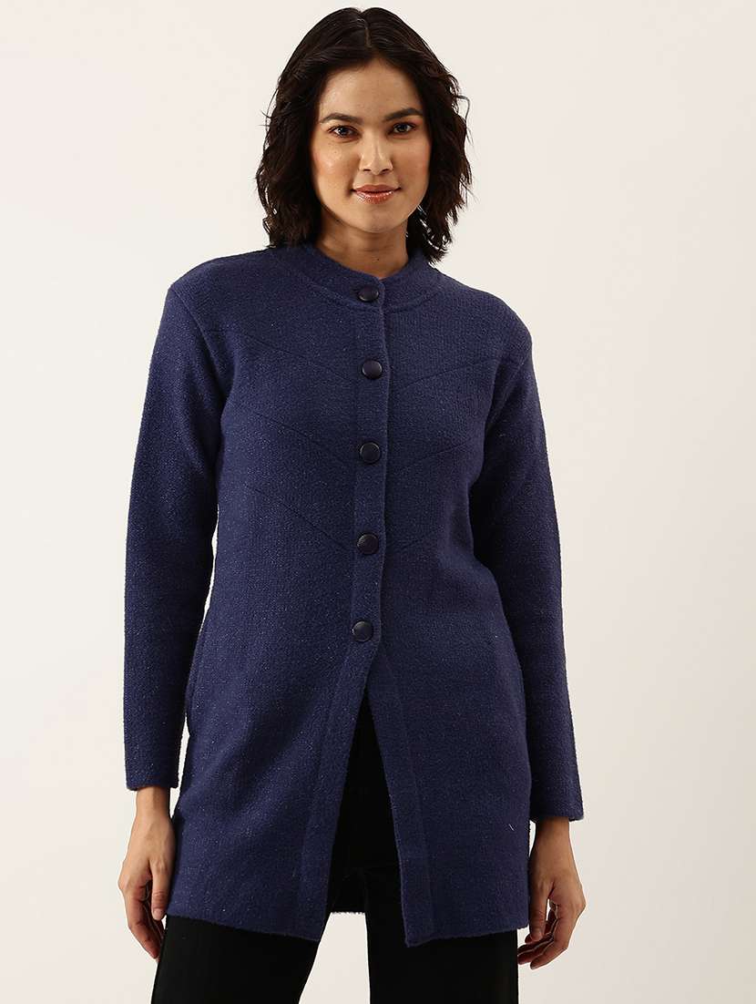 mandarin neck solid cardigan