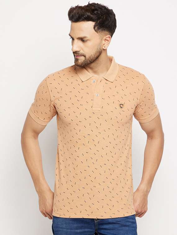 beige printed polo t-shirt