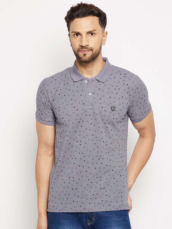 grey printed polo t-shirt