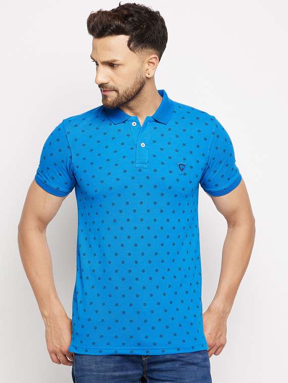 blue printed polo t-shirt