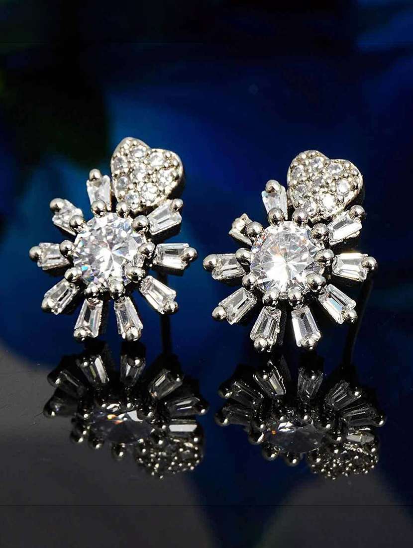 white crystal flower stud earring
