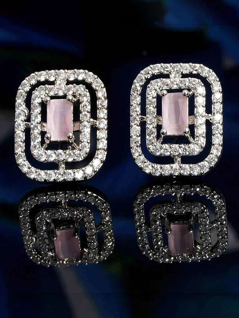pink stone center crystal studs