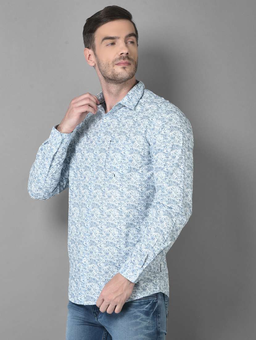 light blue printed casual shirt - 18559972 - Standard Image - 2