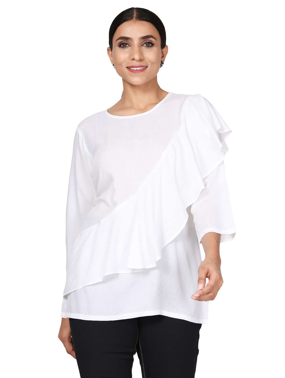 round neck ruffle detail tunic 