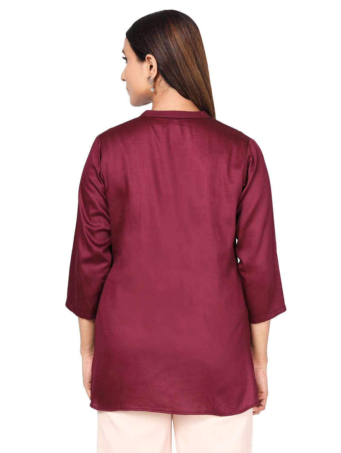 mandarin neck solid tunic - 18560058 - Standard Image - 2