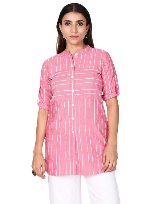 mandarin neck striped tunic  - 18560061 -  Standard Image - 0