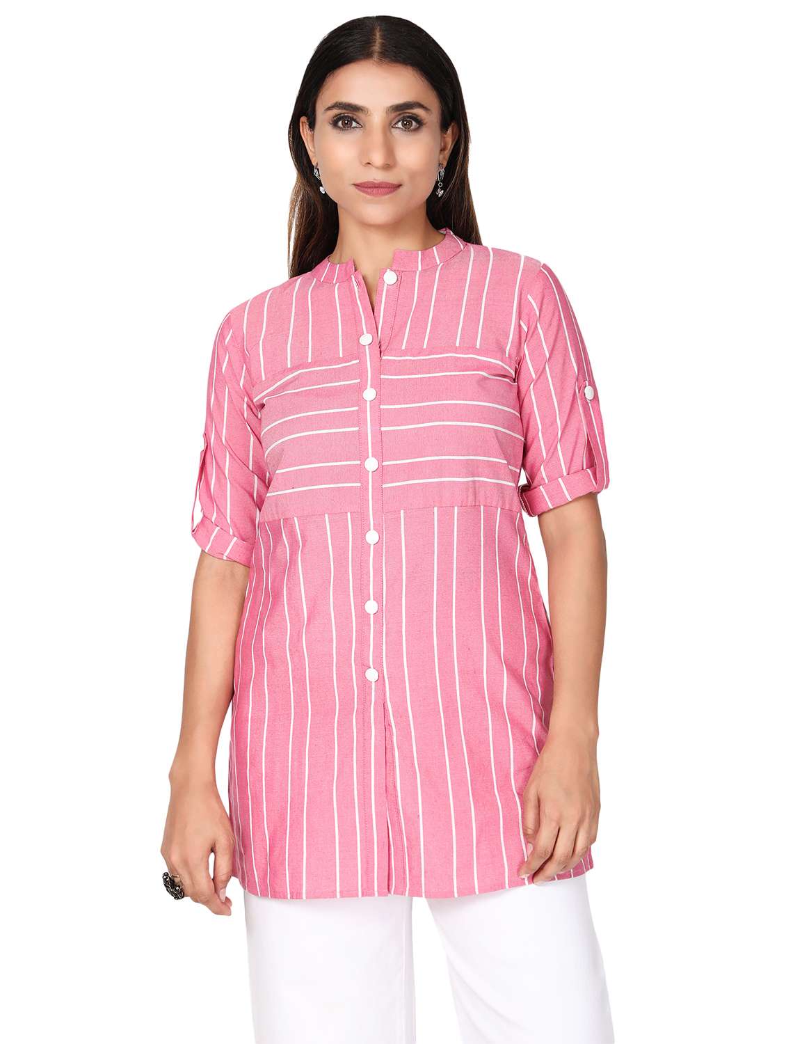 mandarin neck striped tunic 