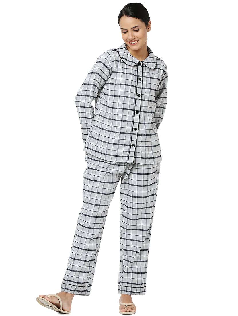 checkered printed nightwear pajama set 
