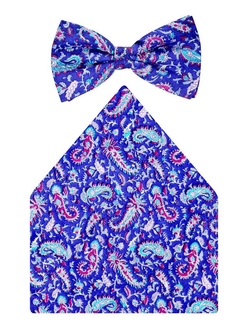 blue silk bow tie