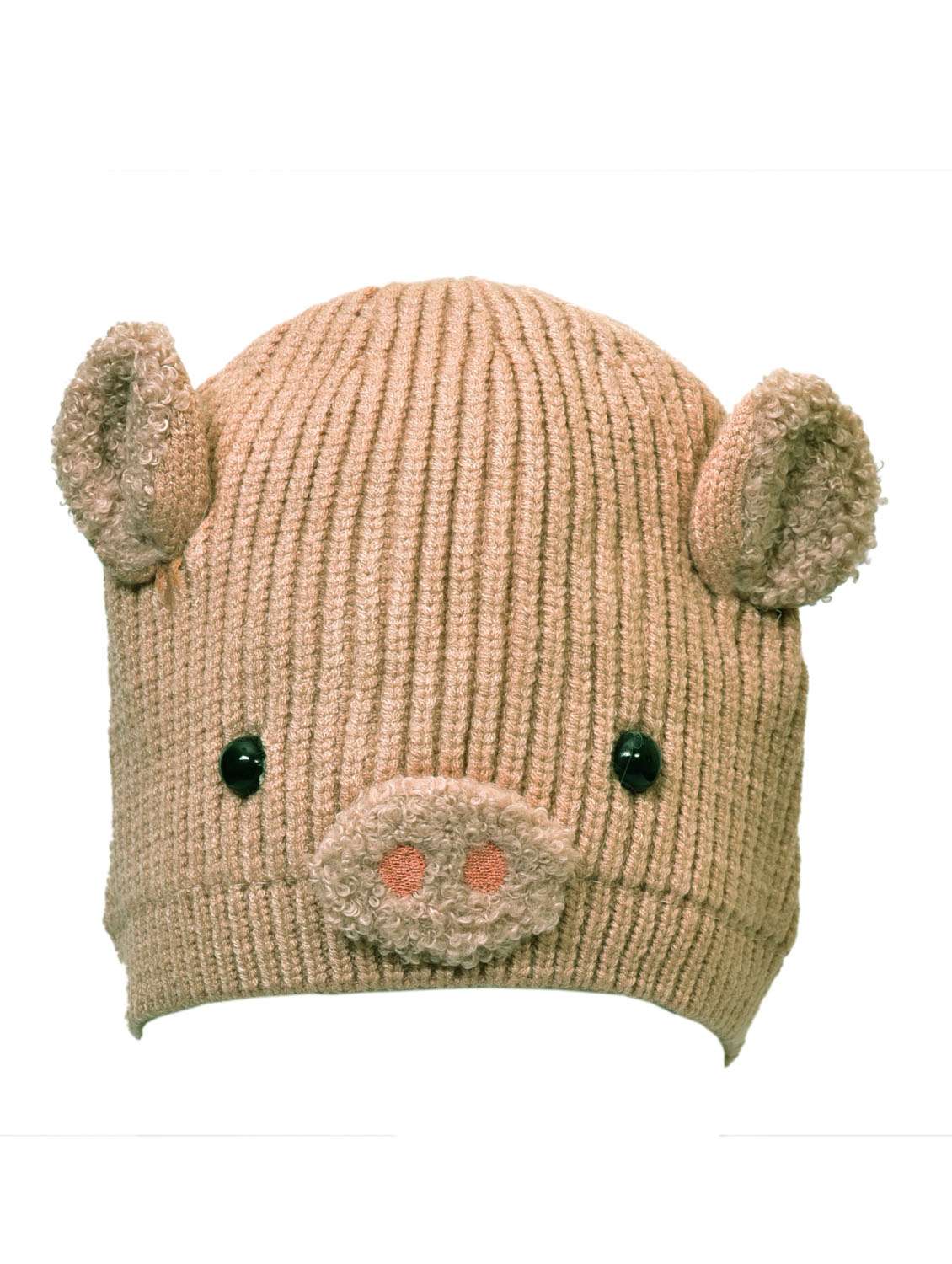 pig design warm baby cap for winters - peach pink