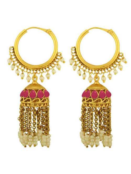 gold brass jhumka earring - 18565490 - Standard Image - 0