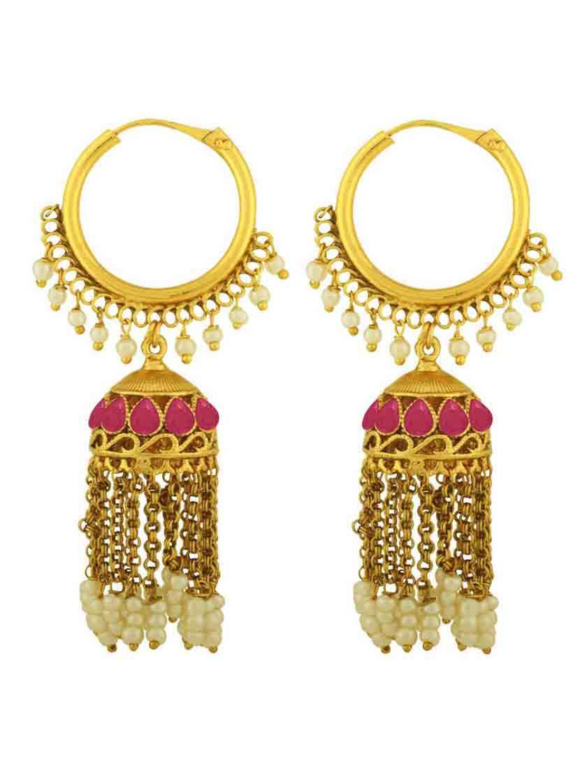 gold brass jhumka earring - 18565490 - Zoom Image - 0