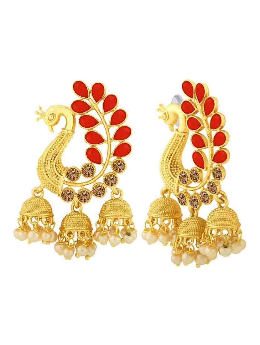 red metal jhumka earring - 18565522 - Standard Image - 2