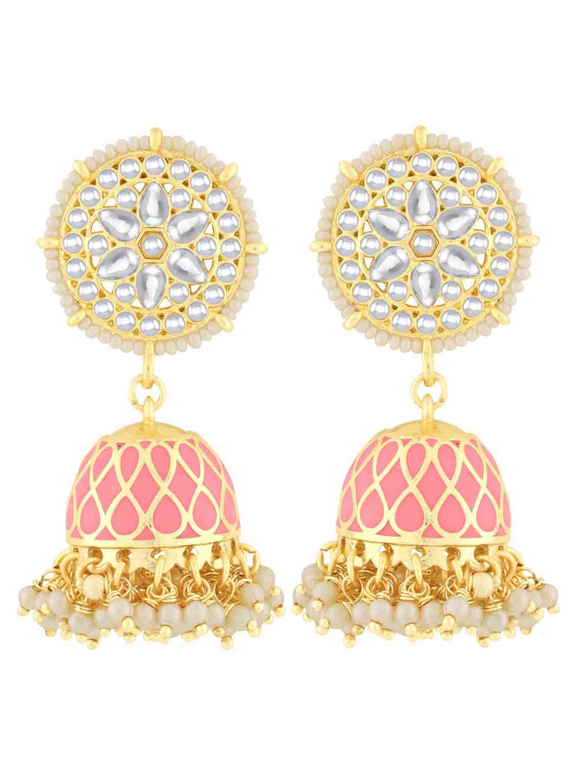 pink metal jhumka earring - 18565550 -  Zoom Image - 0