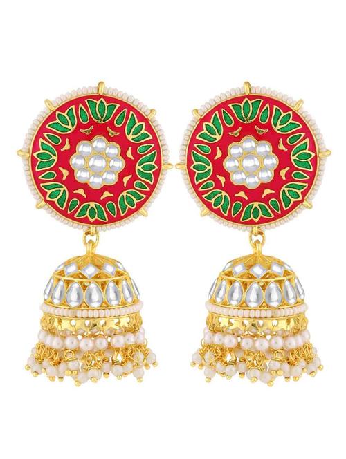 pink brass jhumka earring - 18565551 -  Standard Image - 0