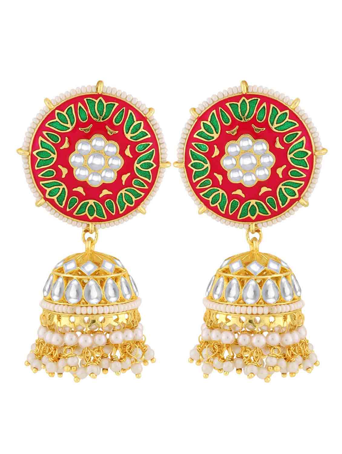 pink brass jhumka earring - 18565551 -  Zoom Image - 0