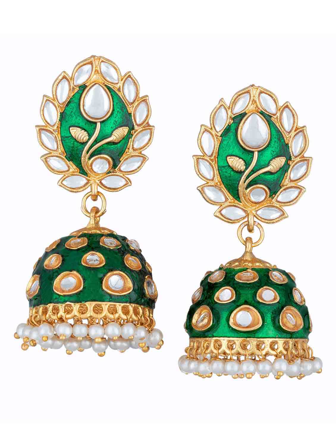 green metal jhumka earring - 18565570 -  Zoom Image - 0