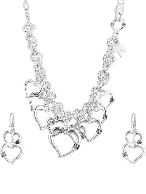 silver plated necklace earing set - 18565837 - Standard Image - 0