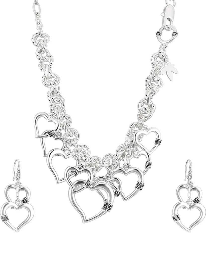 silver plated necklace earing set - 18565837 - Zoom Image - 0
