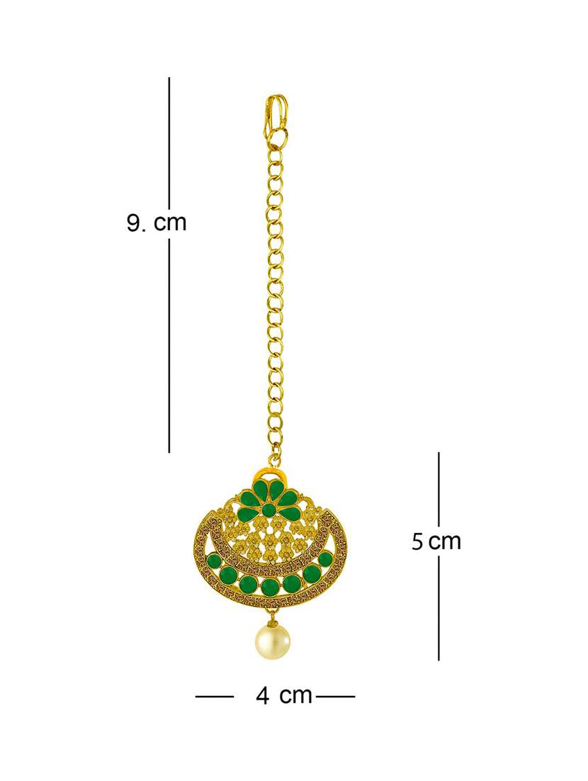 gold plated earring maang tikka set - 18566797 -  Standard Image - 2