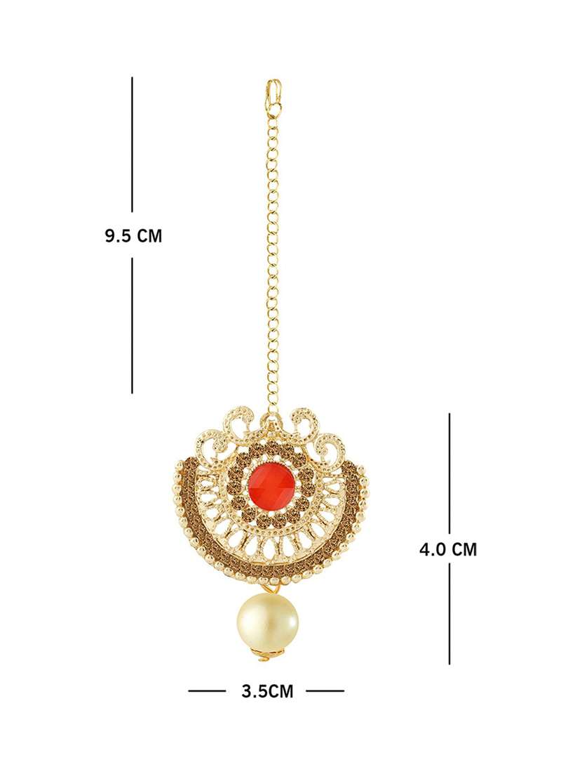 gold plated earring maang tikka set - 18566798 - Standard Image - 2
