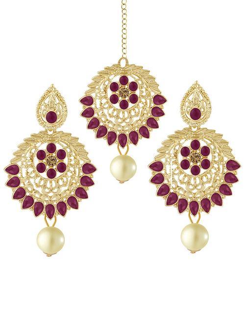 gold plated earring maang tikka set - 18566799 - Standard Image - 0