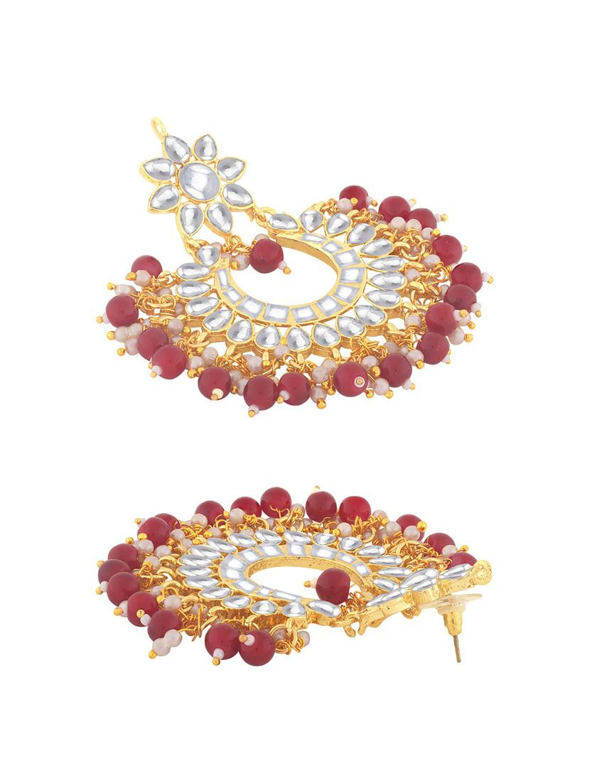 gold plated earring maang tikka set - 18566800 - Standard Image - 2