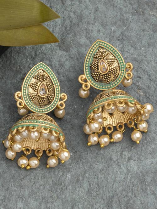 green metal jhumka earring - 18567214 -  Standard Image - 0