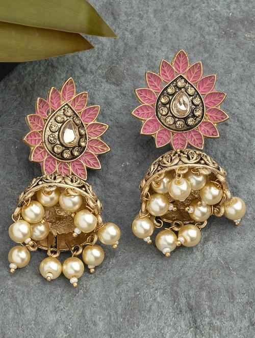 pink metal jhumka earring - 18567219 - Standard Image - 0